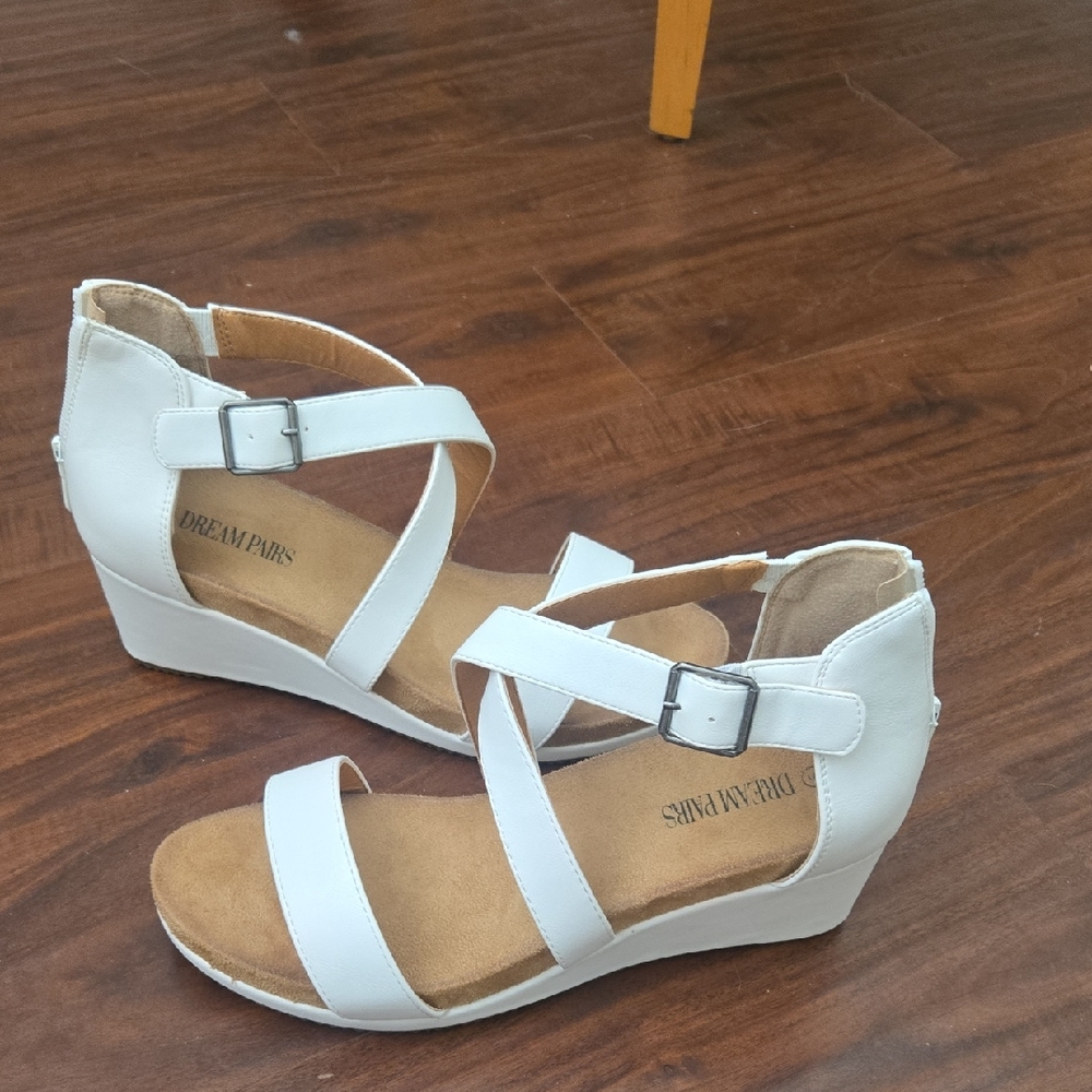 Dream Pairs White Cross-Strap Wedge Sandals
